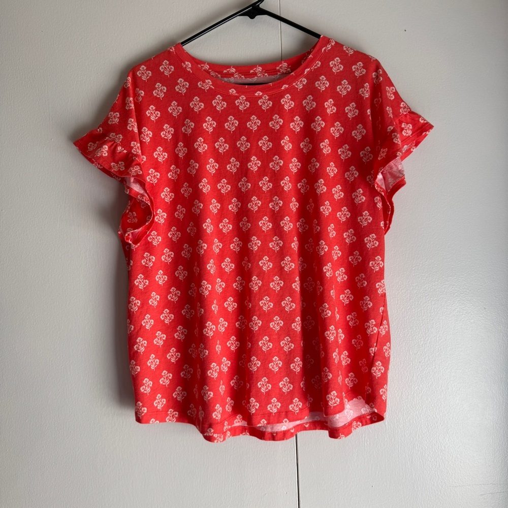 Crown & Ivy Orange Flower Print Shirt Women’s Size XL Summer Spring Easter